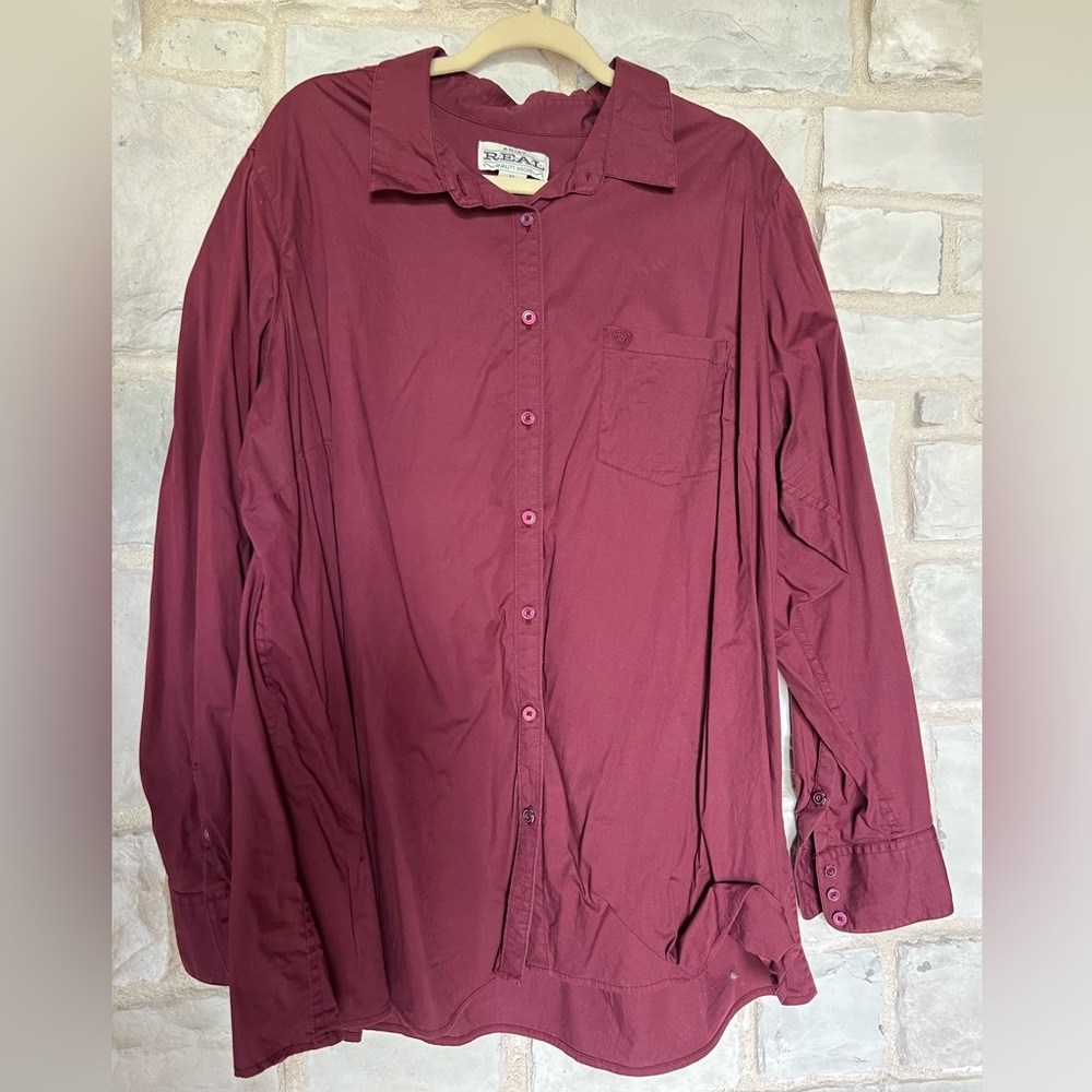 Ariat solid maroon western/button down shirt